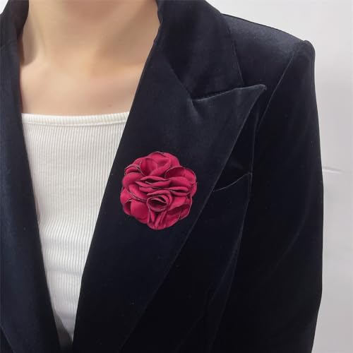 Image of Dainty Silk Rose Flower Brooch Lapel Pins for Women Men Handmade Fabric Flower Brooches Pin Classic for Wedding Party Dance Banquet Dress Suit Clothes Accessories Jewelry Gifts 60mm