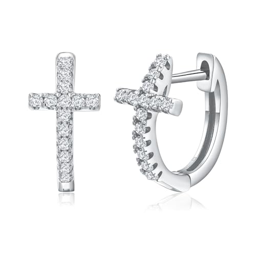 DAYBYDAY Huggie Earrings for Women 925 Sterling Silver Cubic Zirconia Gemstone Small Hoop Earrings, Leaf/Butterfly Cross/Huggie Hoop Earrings Anniversary Birthday Valentines Jewelry