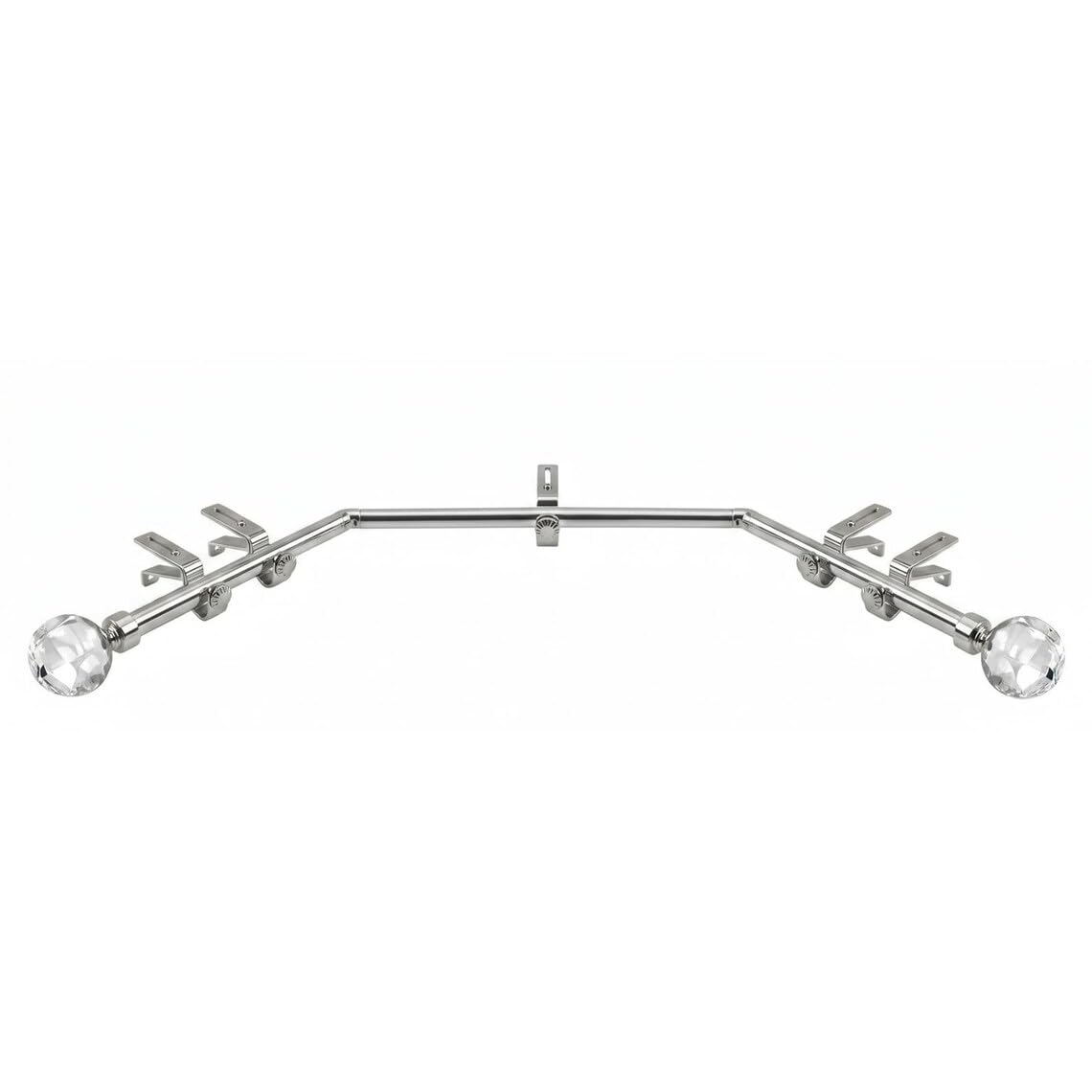 Bay Window Curtain Pole 3-Sided 28mm Eyelet Rod Rail Set with Adjustable "A" Brackets & Bella End Finials (Chrome, 5.7m (3x 1.9m Poles))
