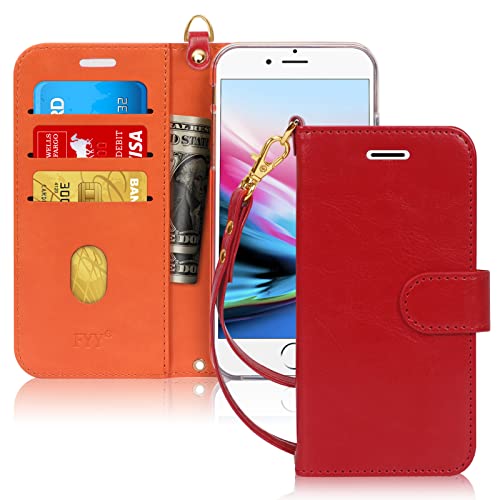 FYY for iPhone 8 Plus Case/iPhone 7 Plus Case, PU Leather Flip Wallet Phone Case with Card Holder Wrist Strap Kickstand Protective Cover for iPhone 7 Plus/8 Plus 5.5