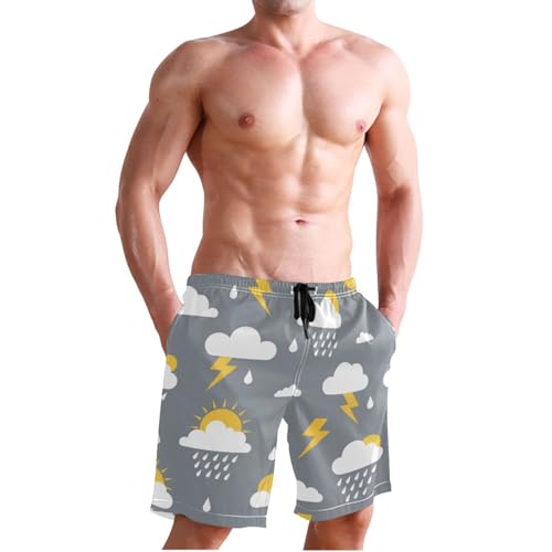 Men's Swim Trunks Quick Dry Swimming Shorts with Pocket Weather Icons Seamless Pattern Swimsuit Trunks3