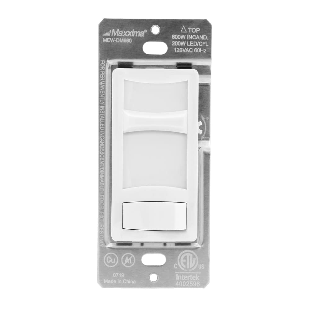 Maxxima LED Slide Dimmer Switch - 3-Way/Single Pole Decorative Electrical Light Switch, 600 Watt Max, LED Compatible On/Off Switch, Screwless Wall Plate Cover Included