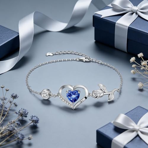Image of 1CT Rose Heart Bracelet Moissanite Lab-Grown Sapphire Ruby Emerald&More 18K White Rose Gold Plated Anniversary Birthday Gift for Wife Girlfriend Mom Daughter Mothers Day Gift for Mom