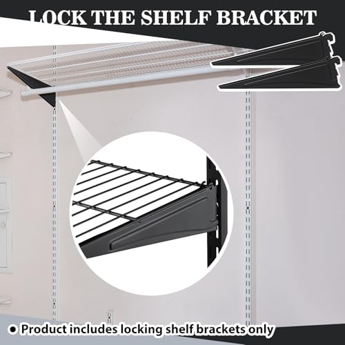 Image of Wonderjune 6 Pcs Adjustable Locking Shelf Bracket 16 Inch Shelf Brackets Heavy Duty Wire Shelving Brackets for Deep Wire Shelving Double Track System (Black)