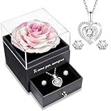 Yamonic Rosa Eterna Regalos Originales para Mujer,Rosa Eterna Natural Preservada con Collar y Pendientes de Plata de Ley 925,Flore Preservada Regalo Navidad San Valentin Dia de la Madre Cumpleaños