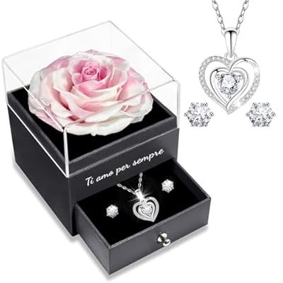 Yamonic Rosa Eterna Regalos Originales para Mujer,Rosa Eterna Natural Preservada con Collar y Pendientes de Plata de Ley 925,Flore Preservada Regalo Navidad San Valentin Dia de la Madre Cumpleaños | Ya disponible en tu tienda friki favorita! En mundofriki.es!