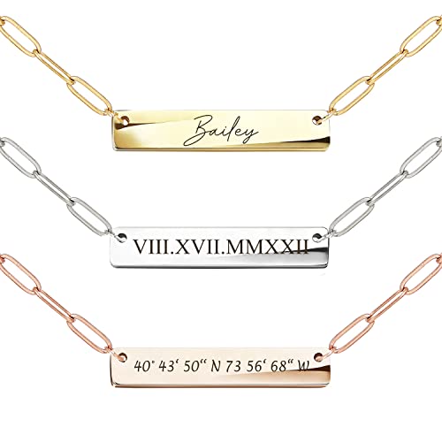 MignonandMignon Custom Coordinate Necklace for Her Paper Clip Chain Personalized Gift Engraved Name Best Friend Birthday Nameplate Pendant