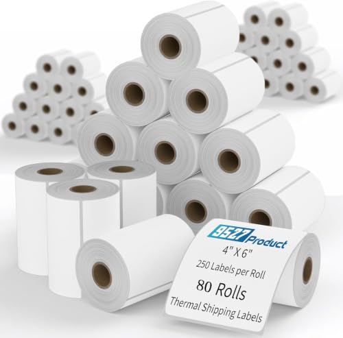 Image of 9527 Product 4x6 Blank Direct Thermal Shipping Labels for Zebra 2844 Zp-450 Zp-500 Zp-505,250 Labels /Roll,Total 80 Rolls
