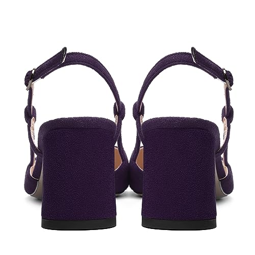 ROSERWISH Womens Slingback Pointed Toe Comfortable Dress Suede Wedding Buckle Block Mid Heel Pumps Shoes 2.5 Inch4