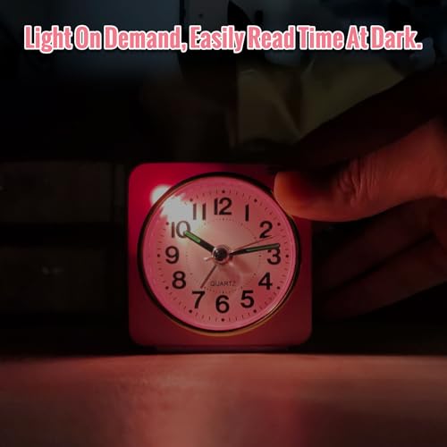 Image of Lamisola Ultra Small Battery Analog Travel Alarm Clock, Retro Bedside Desk Clocks for Bedrooms, Vintage Home Decor for Bathroom Kichen Office Room,Pink