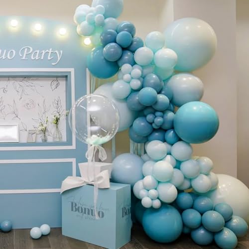 Image of Voircoloria 90pack Peacock Blue Balloons Different Size 18 /12 /10 /5 Inch Pastel Green Balloon Garland Arch Kit for Baby Shower,Graduation, Wedding, Birthday, Gender Reveal, New Year Decorations