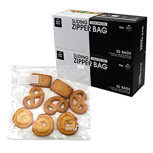 50 Small Slider Storage Bags with Expandable Bottom, Easy Secure Slide, Zero BPA, Easy On The Go Clear
