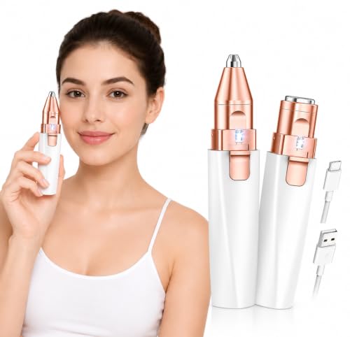 Image of 2 in1 Eyebrow Trimmer for Women,Facial Hair Removal Machine For Women - Face,Upper Lips,Cheek, Chin and Nose Hair Trimmer, USB RECHARGEABLE Epilator With Light