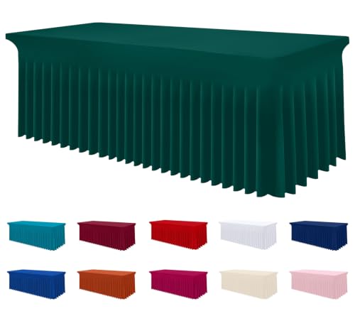 Image of Smiry Spandex Elastic Fitted Table Cloth Skirt for 8FT Rectangle Table | Stretch Washable Table Cloth, Banquet Table Cover for Wedding, Party, Indoor & Trade Shows, (Blackish Green, 96Lx30Wx30H)