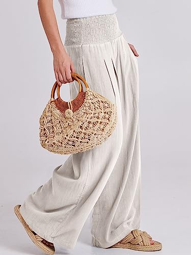 Image of ANRABESS Women Linen Palazzo Pants Summer Boho Wide Leg High Waist Casual Lounge Pant 2026 Beach Travel Vacation Outfits