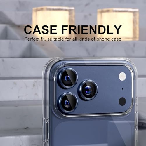 Image of Choiche Camera Lens Protector Compatible for iPhone 17 Pro 6.3-Inch and iPhone 17 Pro Max 6.9-Inch, 9H Tempered Glass Metal Individual Ring Cover, Easy Installation Tray, HD Clear, 1 Set (Blue)