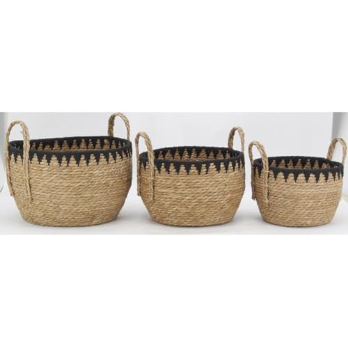 Cache-pots en jonc lot de 3 paniers de fleurs assortis tressage naturel - 5