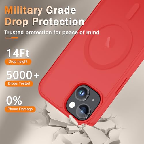 Image of YENAPOON for iPhone 15 Plus Case, iPhone 14 Plus Case, Matte Magnetic Phone Cover with 1 Screen Protector [Support for MagSafe] [Shockproof Military Grade Protection] Translucent Frosted Back, Red