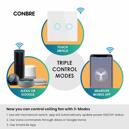 CONBRE SW2 Wi-Fi Smart Modular 2 Gang Touch Switch for Home automation | Suitable for upto 1.5 ton AC, gyser & 16A switch socket etc | Compatible with Alexa, google Assistance & Siri (White) 9 41QMq0MMRdL