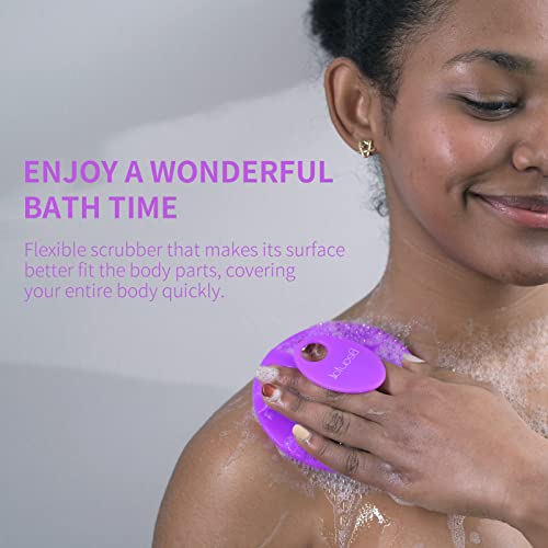 BEAUTAIL Silicone Body Scrubber 2 Pack, Shower Bath Scrubber, More Hygienic Than Traditional Loofah, Lather Nicely, Gentle Exfoliating Brush for Women Men Baby Sensitive Skin, Black+Purple