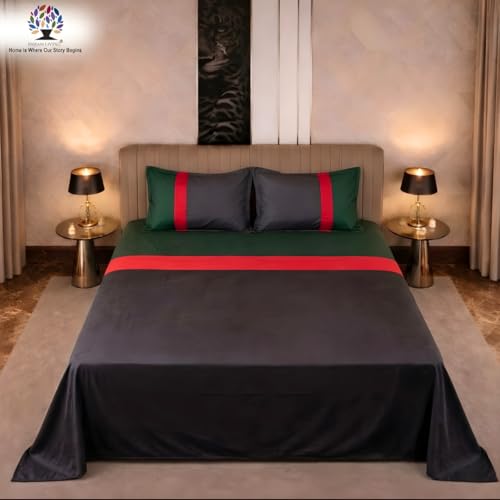 Image of Dream Living Ombre Queen Bedsheet with 2 Pillow Covers | 130 GSM | 220x250 Cm | Dark Grey & Green