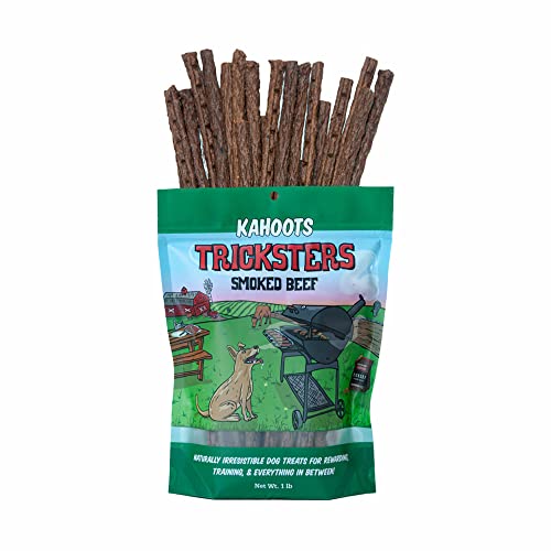 KAHOOTS Smoked Beef Dog Jerky Treats | Premium All Natural Dog Treats, Training Treat, – Gluten Free, Low Calorie, Made with Limited Ingredients, for All Breeds & Sizes (1lb)