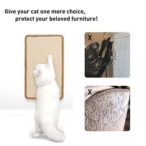 Image of FUKUMARU Cat Scratching Mat | 19.6 x 11.8 Inch Natural Sisal Cat Scratch Pad Mats for Indoor Cats | Horizontal Cats Wall Scratcher Kitten Floor Rug with Sticky Tape | Furniture Protector