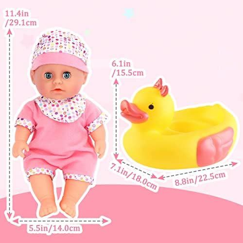 deAO Baby Doll Bath Set with Floating Duck Ring and baby doll accessories, SwimmingToy Baby Dolls for 2 - 6 Year Old Girls Boys