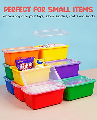 Gamenote Multicolor Storage Bins With Lids - 5 Qt 12 Pack Small Cubby Bins Stackable Plastic Containers For Classroom Book Bin Toy Organizers (12× 7.2 × 5.1 Inches) #TOP5