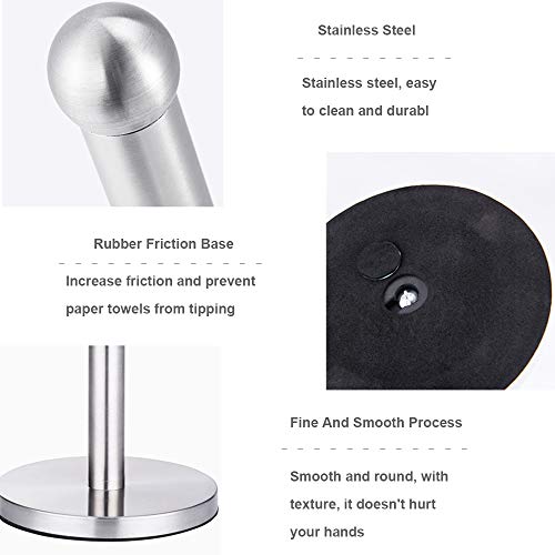 Dawner Countertop Stainless Steel Paper Towel Holder Modern Stand Up, Easy One-Handed Tear Kitchen Paper Towel Dispenser With Heavy Base For Standard Paper Towel Rolls, Decorative Brushed Nickel #TOP4