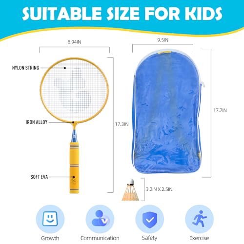 image for JOY SPOT! Kids Badminton Rackets Set with Soft Grip, Oversize & Lightw