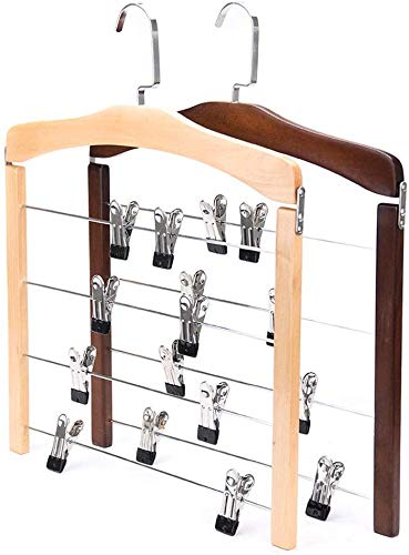 MU Kleiderbügel 2er-Pack Kleiderbügel 4-lagig Holzhose Lose Kleiderbügel Schrank Aufbewahrungsbox,Retro mit Clips,38cm