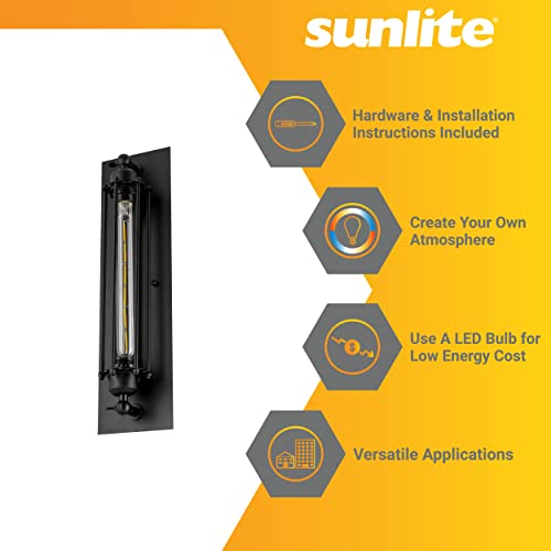 Image of Sunlite 07038-SU Vintage-Inspired Tubular Cage Wall Sconce, Steampunk Industrial Light, Antique Style Metal Fixture, Medium Base Socket (Bulb Not Included), Rustic Farmhouse Design, Matte Black Finish