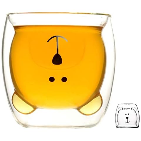 Tougo Cute Glass Mug,Double Walled Insulated Glass Coffee Cup for Latte Cappuccino Milk Tea Juice Dessert Ice Cream,Gift for Birthday,Anniversary,Wedding, Mother Day and Father Day (White Bear) Cover