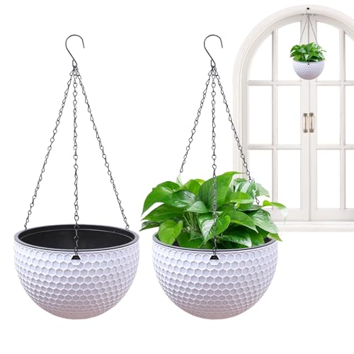 Maceta con agujero de drenaje | Canastas de riego para flores | 2 cestas de resina con agujeros de drenaje, macetas multifuncionales de autorriego fuerte para ventana, techo, jardín, pared