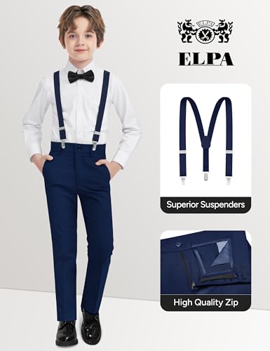 Image of Boys Suit Vest Set 4 Pieces Slim Fit Kids Navy Blue Formal Vest and Pants Set for Wedding Ring Bearer, Easter, First Communion, Confirmation, Graduation Teen Boys Size 8