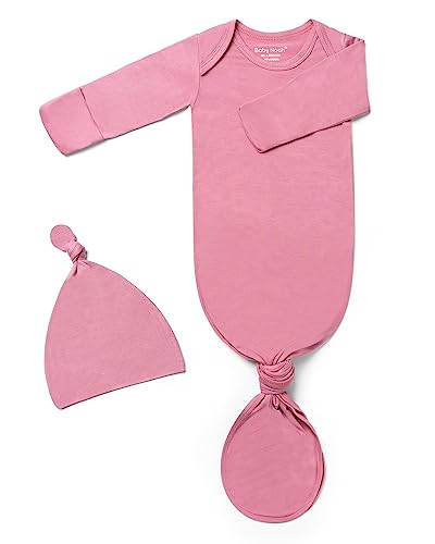 Image of Newborn Baby Knotted Gown, Super Soft Silky Infant Long Sleeve Sleeper for Baby Girl Gifts and Boy Sleeping Bag with Hat