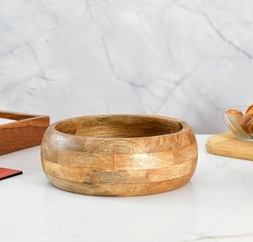Image of Wooden Fruit Bowl, Decorative Serving Bowl, 7 x 3 Inches, Natural Mango Wood