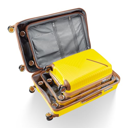 Four-Piece Luggage Set Lightweight and Expandable Suitcase with 360-Degree Spinner Wheels, Stylish Yellow Durable Design4