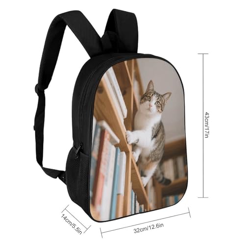 Cat on The Bookshelf Backpack - Durable 600D Polyester, 17 Inch Backpack with Ergonomic Adjustable Straps, Lightweight Travel Bag for Men & Women2