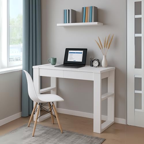 Mesa De Computador Escrivaninha 2 Gavetas Branco 100% Mdf Moderno...