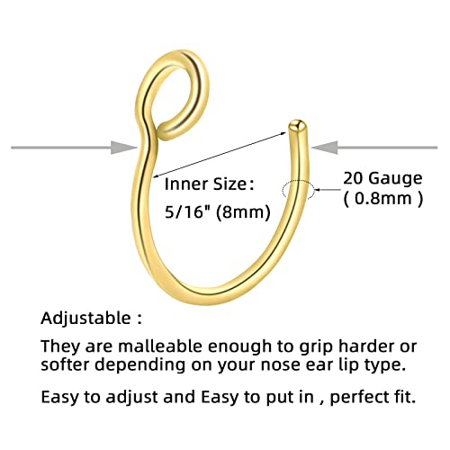 Fake Nose Ring Hoop Clip On, Non Piercing Lip Rings 20G 8mm,Gold Black Rose Gold, Stainless Steel No Pierced for Women Men2