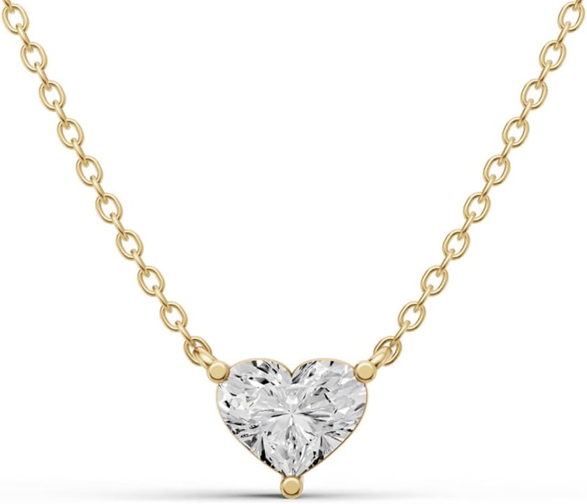 1/4 Carat - 1 Carat Lab Grown Diamond Prong-Set Solitaire Pendant | 14K Yellow or White Gold Multi-shape Solitaire Chain Pendant Necklace 18 inch | E-F Color and VS1 Clarity