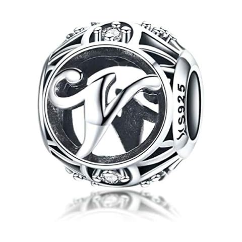 Dije de cumpleaños de plata de ley 925 con inicial de la A-Z para pulseras Pandora Cover