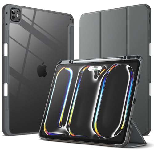 Image of JETech Cover Case for iPad Pro 13-Inch M5 /M4 (2025 /2024) with Pencil Holder, Clear Transparent Back Shell Slim Stand Shockproof Tablet Cover, Auto Wake /Sleep (Space Gray)