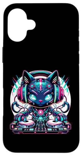 Cyberpunk Dj Cat Con Auriculares Amante De La Música Carcasa para iPhone 16 Plus