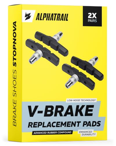 Image of Alphatrail V-Brake Brake Shoes 70mm for Shimano Deore Alivio Altus & Tektro Avid XLC | self-cleaning grooves | quiet & rim friendly | StopNova, 2 pairs
