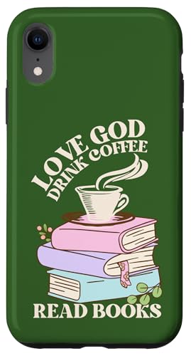 Love God Drink Coffee Read Books Lovers Retro Christian Custodia per iPhone XR