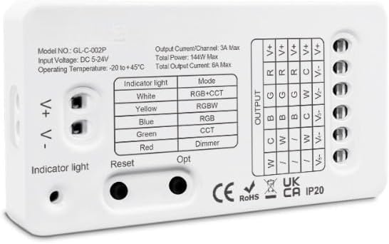 Zoegneer 3.0 5-in-1 Smart LED Controller for RGB CCT RGBW RGB+CCT Dimmer for Alexa Voice and App Control 5-24V Low Voltage Fireproof White