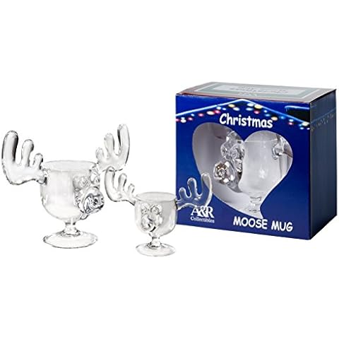 A&R Collectibles Christmas Eggnog 8 oz. Moose Mug with Moose Shot Glass - Acrylic Safer Than Glass Cover